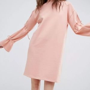 ASOS Blush Peach Tie Sleeve Sweatshirt Dress